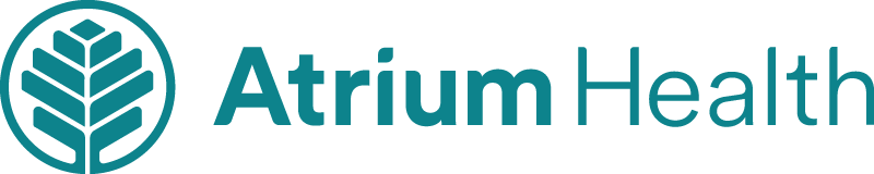 Atrium Health Logo - Teal sans-serif type with teal icon of a tree inside a circle to left